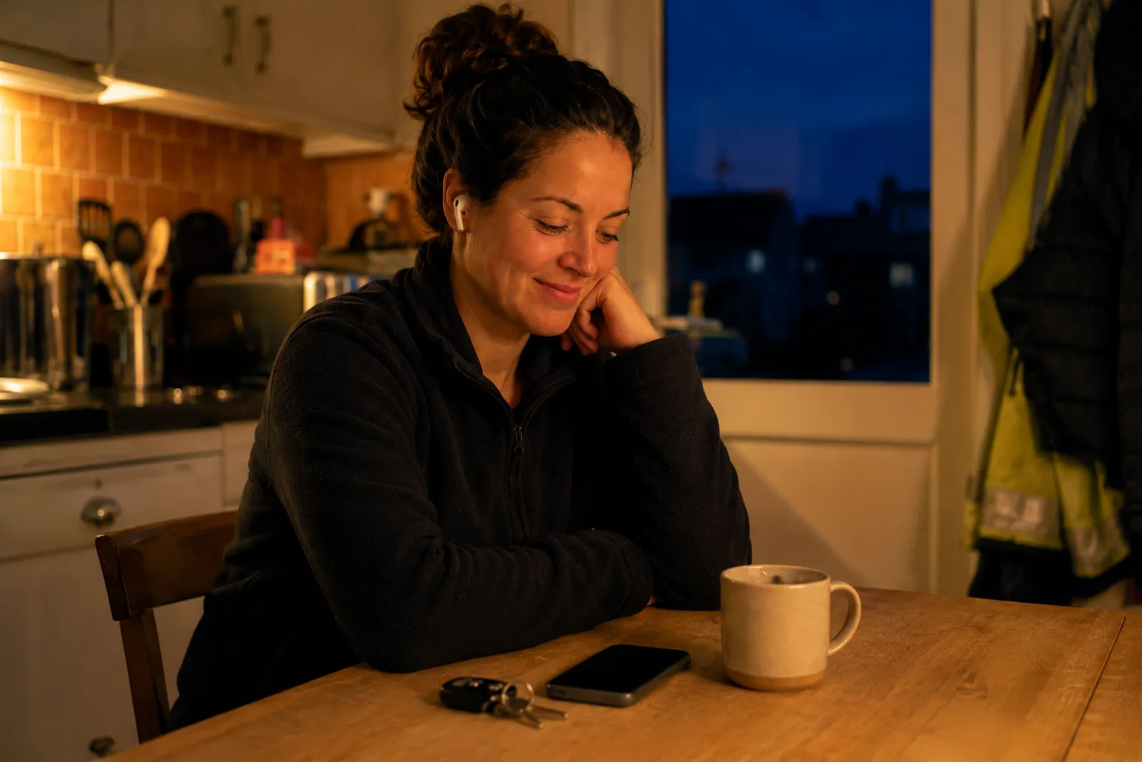 A field service engineer at a kitchen table before an early start